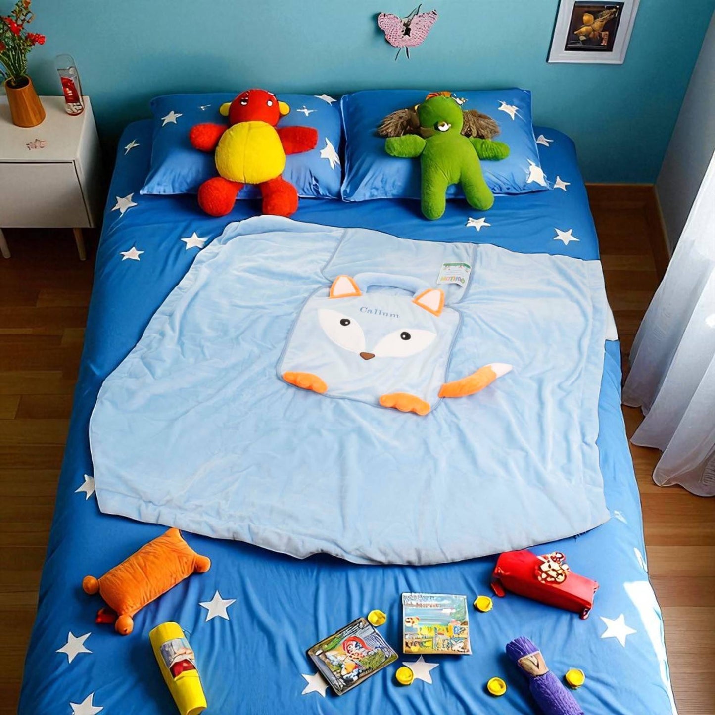 Personalised Blue Fox Quillow – Pillow & Quilt in One