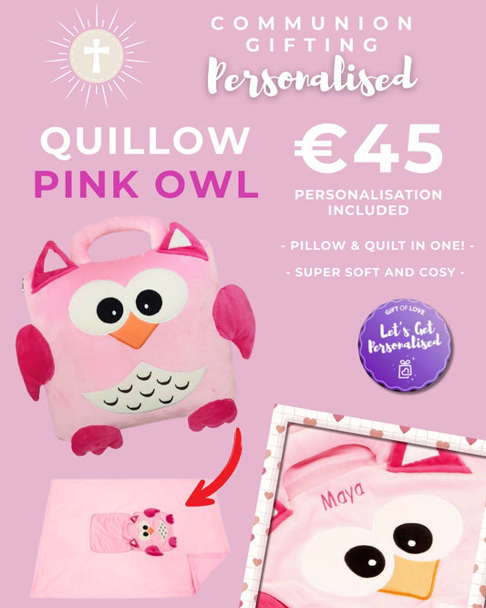 Personalised Pink Owl Quillow – Pillow & Quilt in One