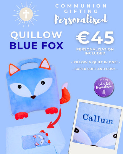 Personalised Blue Fox Quillow – Pillow & Quilt in One