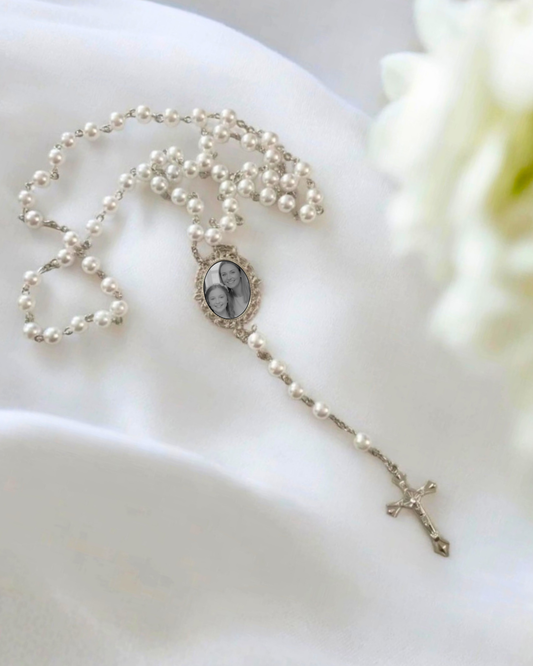Personalised Holy Communion Rosary Beads with Photo Keepsake