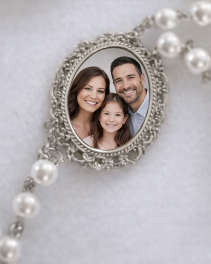 Personalised Holy Communion Rosary Beads with Photo Keepsake