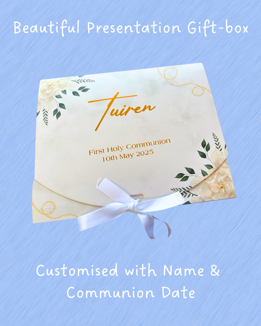 Boys Deluxe First Holy Communion Gift Box – Personalised Bundle with Pyjamas, Robe, Slippers & More