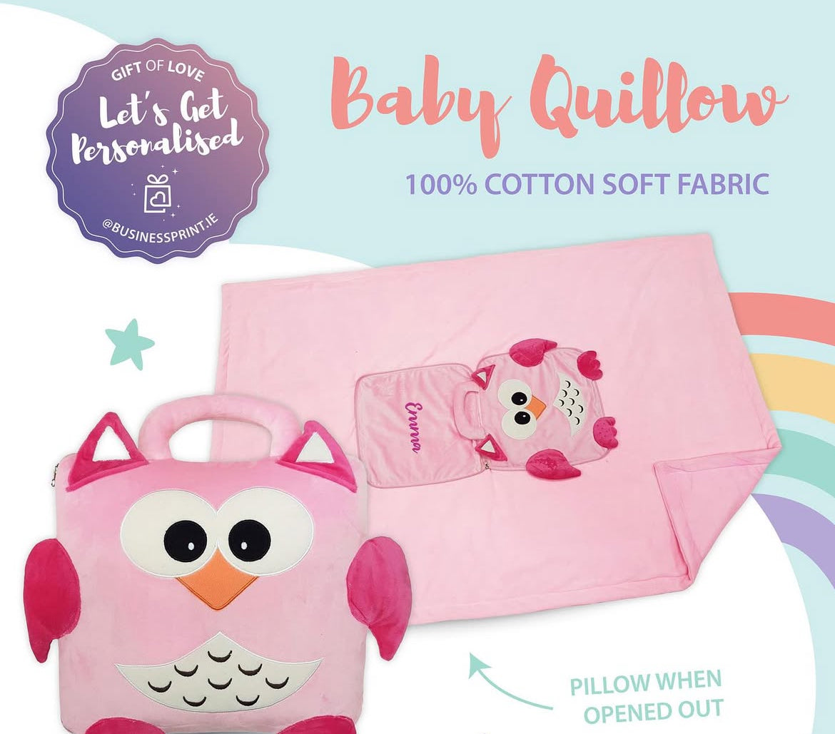 Personalised Pink Owl Quillow – Pillow & Quilt in One