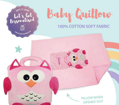 Personalised Pink Owl Quillow – Pillow & Quilt in One