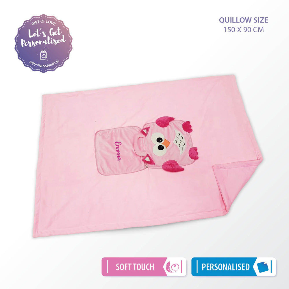 Personalised Pink Owl Quillow – Pillow & Quilt in One